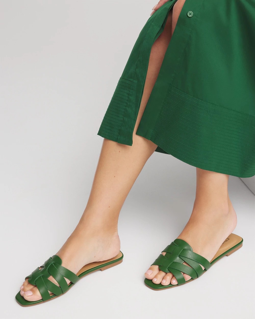 Chico's Signature - Cassidy Cross-Strap Slide Sandals Green