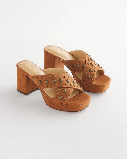 Chico's Hot Sale - Vale Western Suede Block Heels Cognac