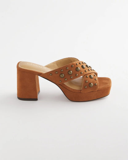 Chico's Hot Sale - Vale Western Suede Block Heels Cognac