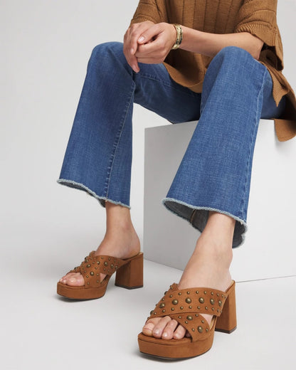 Chico's Hot Sale - Vale Western Suede Block Heels Cognac