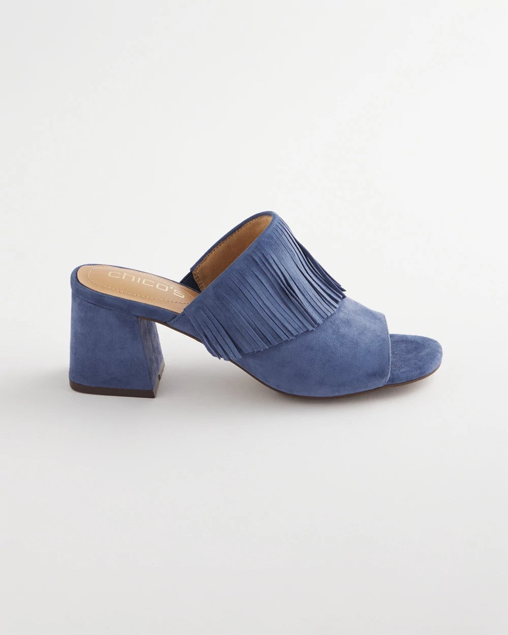 Chico's New - Blue Lotus Suede Fringe Block Heels Blue Lotus