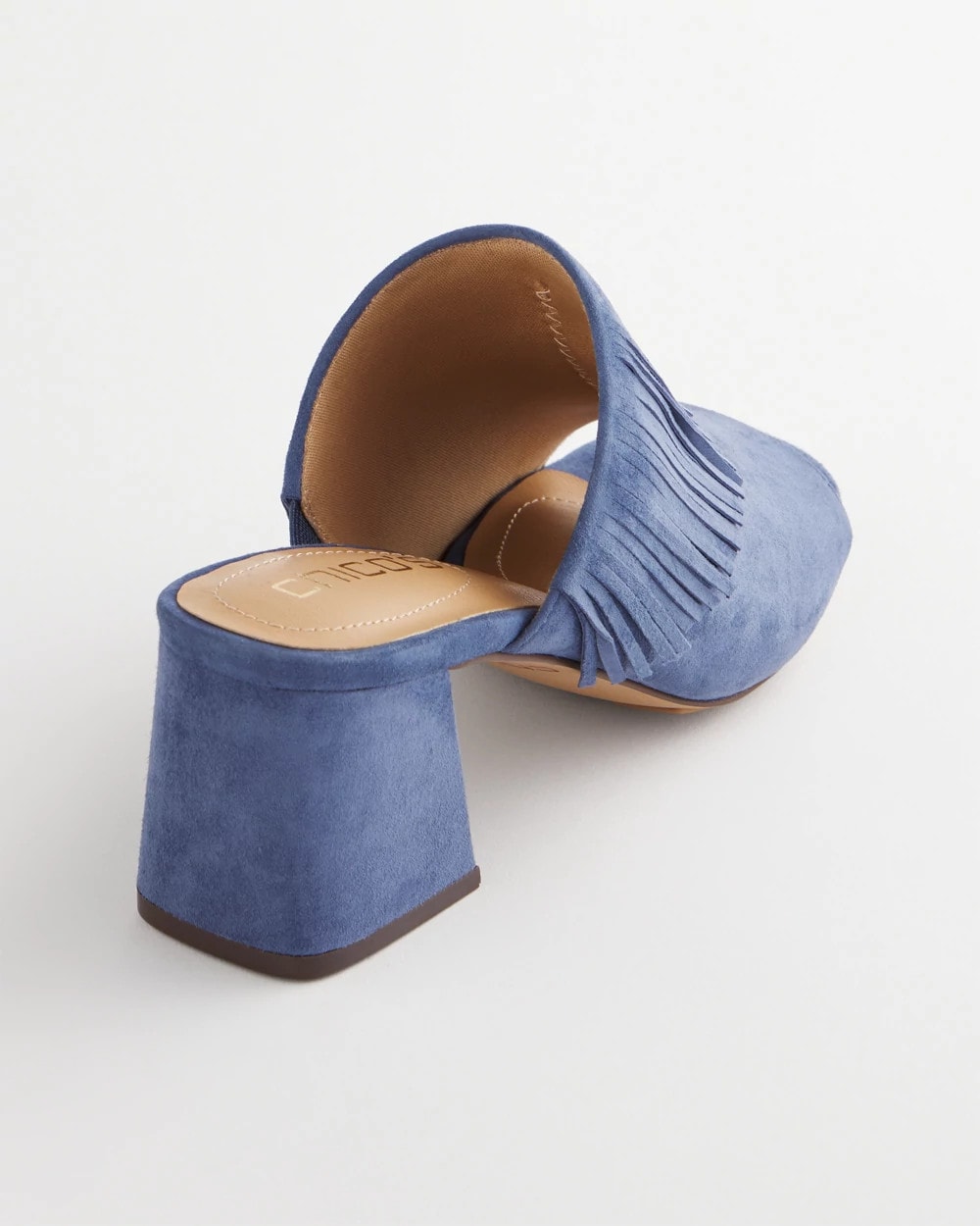 Chico's New - Blue Lotus Suede Fringe Block Heels Blue Lotus