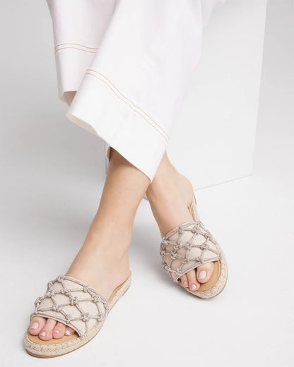 Chico's Latest - Linen Knotted Espadrille Slides Silver
