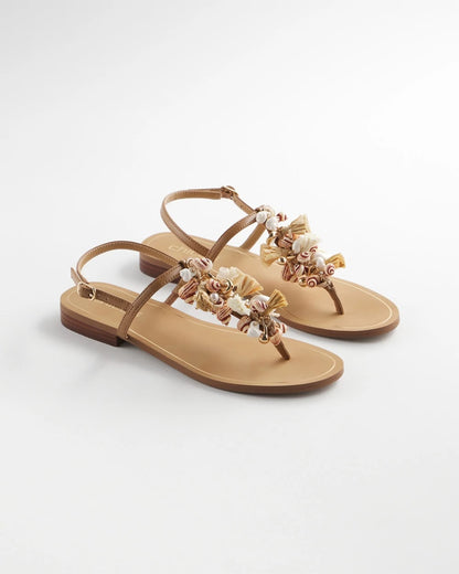 Chico's Premium - Beach Seashell T-Strap Sandals Natural