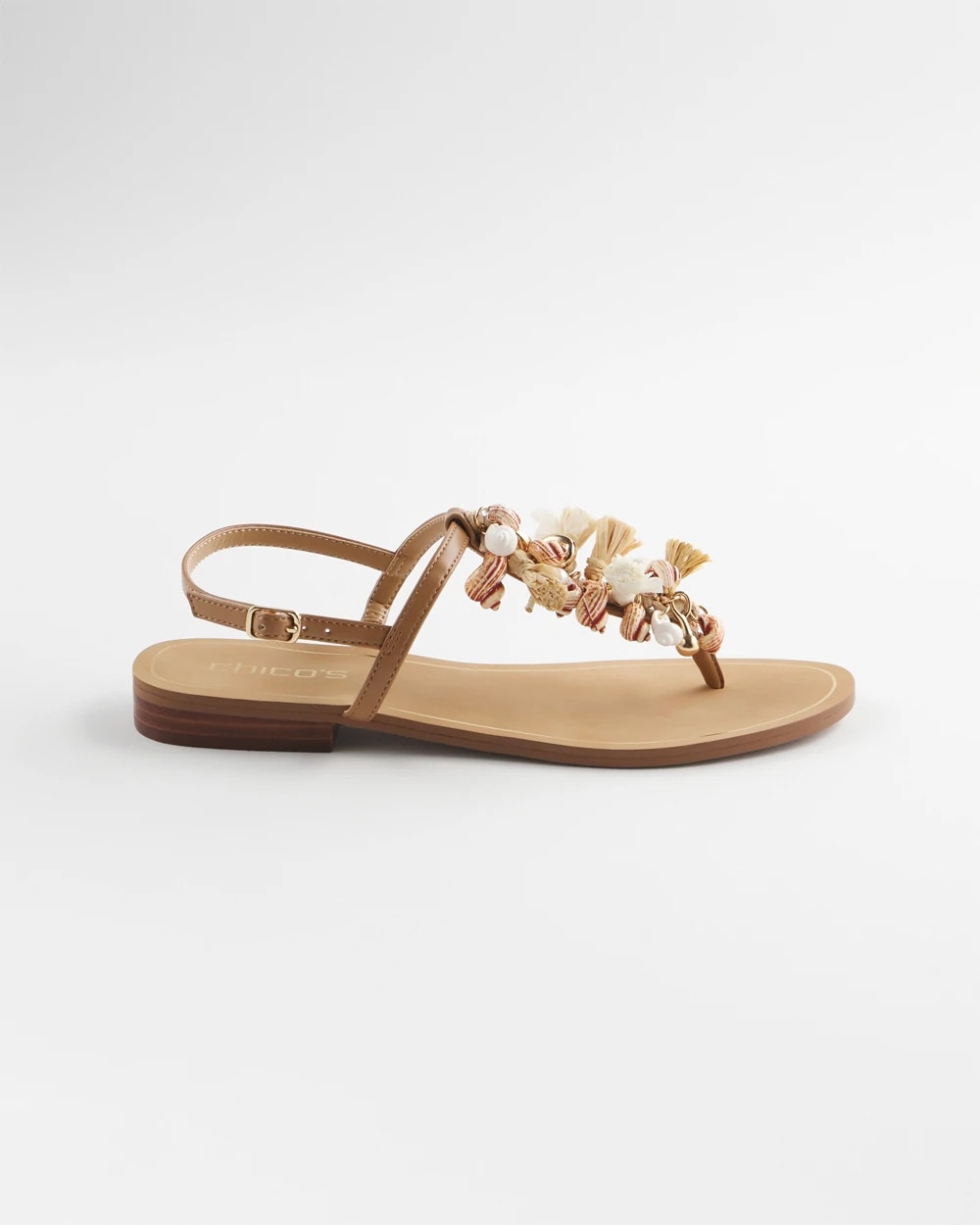 Chico's Premium - Beach Seashell T-Strap Sandals Natural