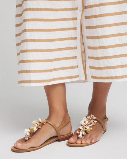 Chico's Premium - Beach Seashell T-Strap Sandals Natural
