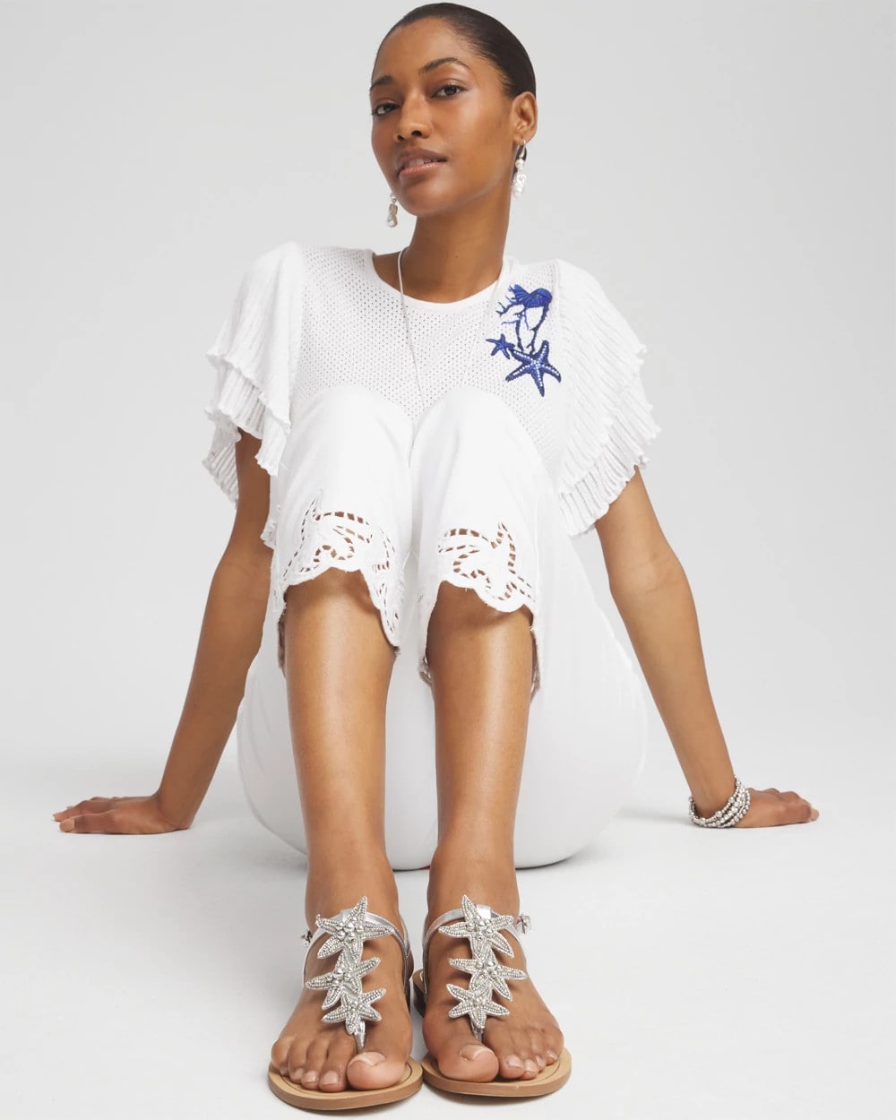 Chico's Great Value - Beach Starfish T-Strap Sandals Silver