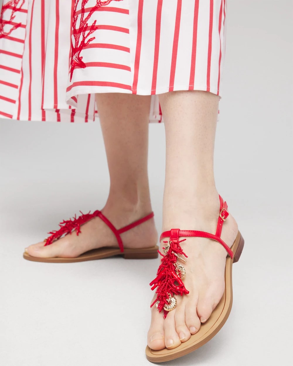 Chico's Special Offer - Coral Beach T-Strap Sandals Red