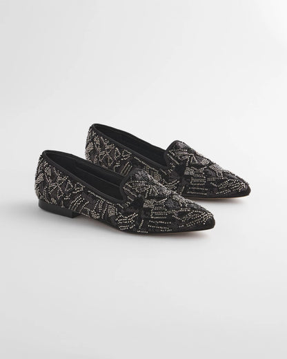 Chico's Top Pick - Gwyn Art Deco Beaded Flats Black