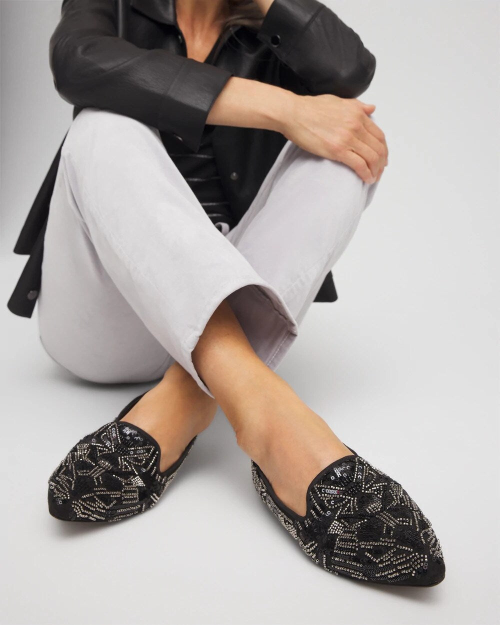 Chico's Top Pick - Gwyn Art Deco Beaded Flats Black
