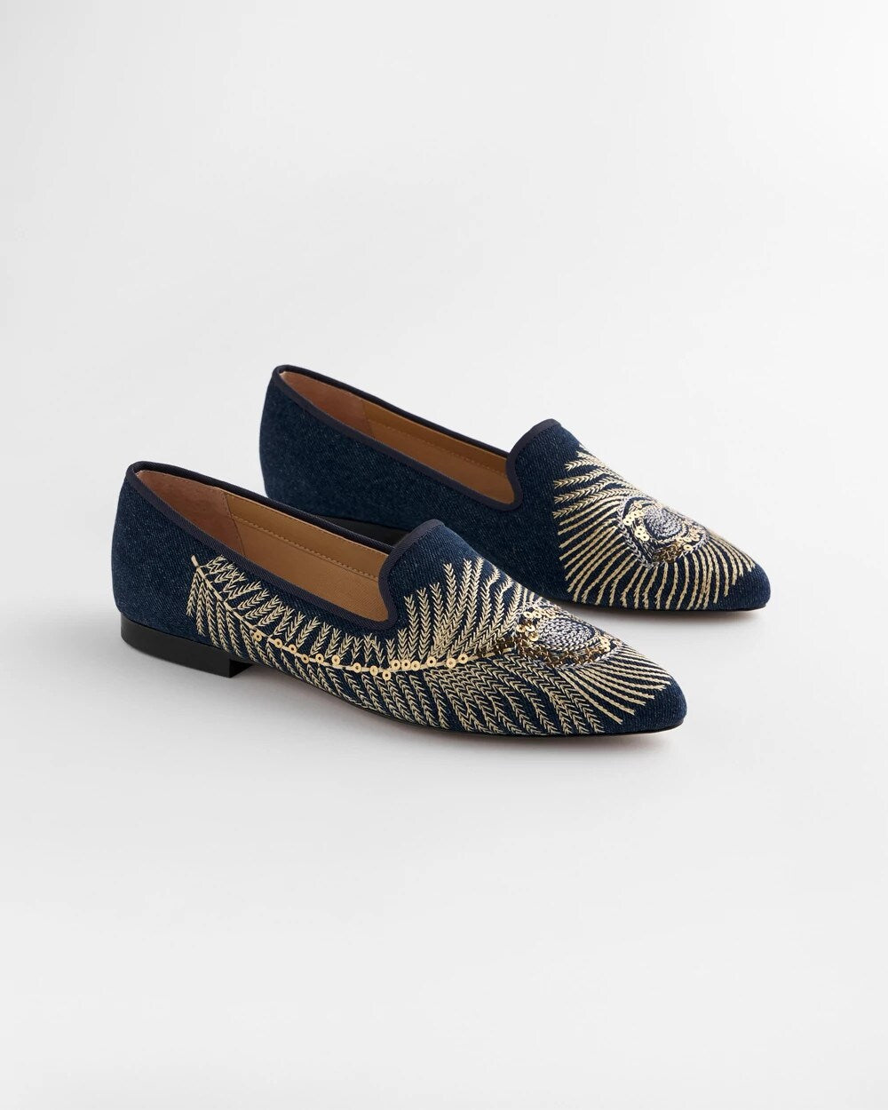 Chico's Signature - Peacock Embroidered Flats Denim