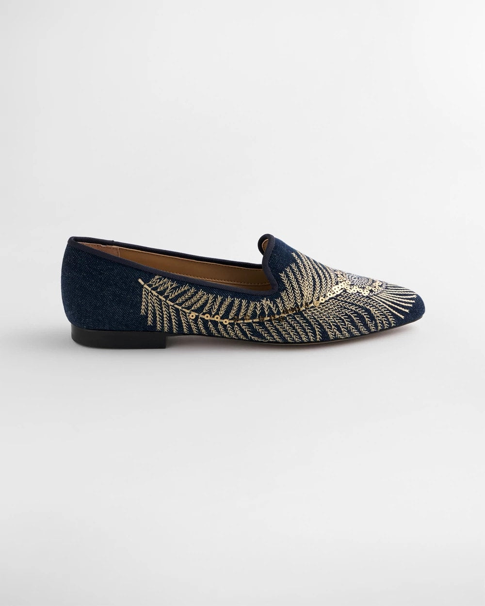 Chico's Signature - Peacock Embroidered Flats Denim