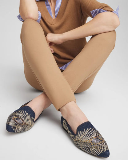 Chico's Signature - Peacock Embroidered Flats Denim
