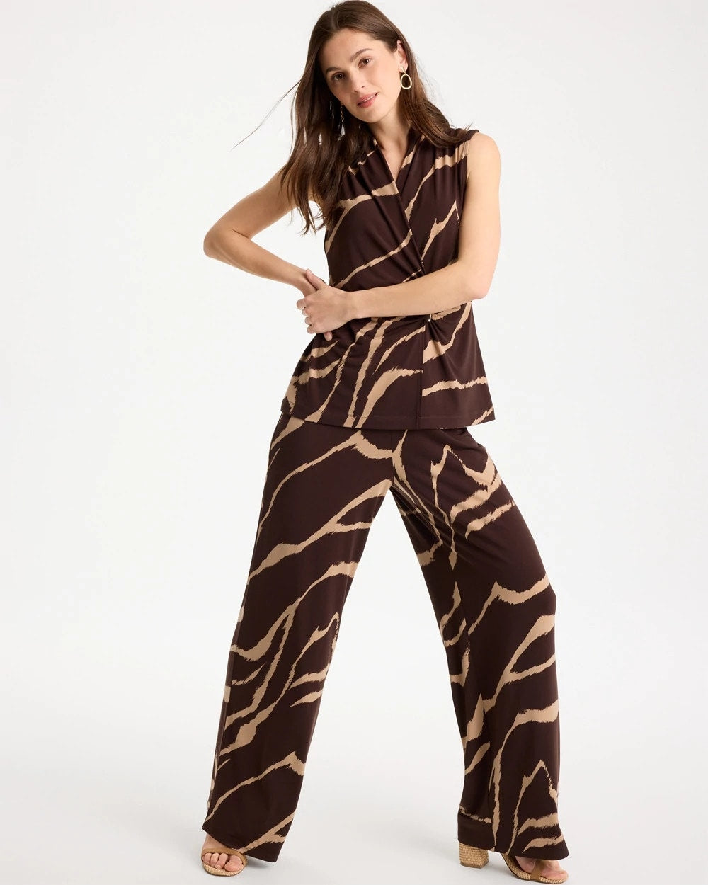 Chico's Sale - Travelers™ Zebra Knit Wide-Leg Pants Cocoa Bean