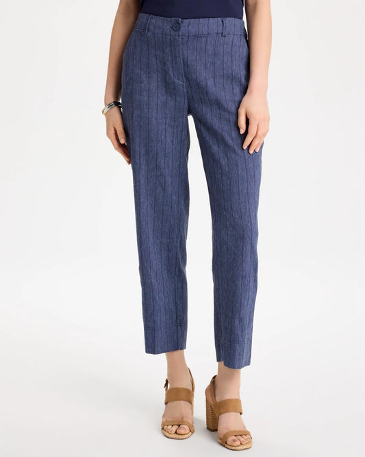 Chico's Smart Buy - Pinstripe Soft-Stretch Linen Crop Pant Navy
