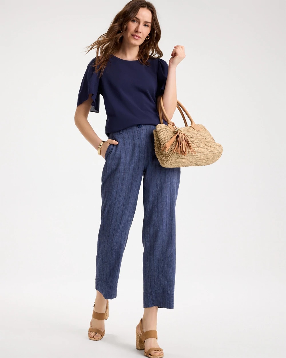 Chico's Smart Buy - Pinstripe Soft-Stretch Linen Crop Pant Navy