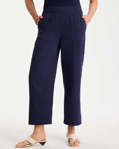 Chico's Best Seller - Cotton Gauze Tapered Crop Pant Passport Blue