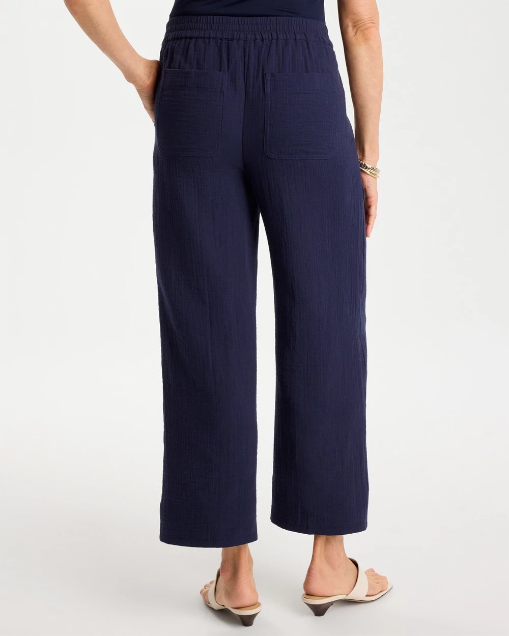 Chico's Best Seller - Cotton Gauze Tapered Crop Pant Passport Blue