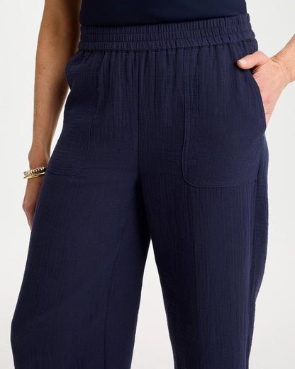 Chico's Best Seller - Cotton Gauze Tapered Crop Pant Passport Blue