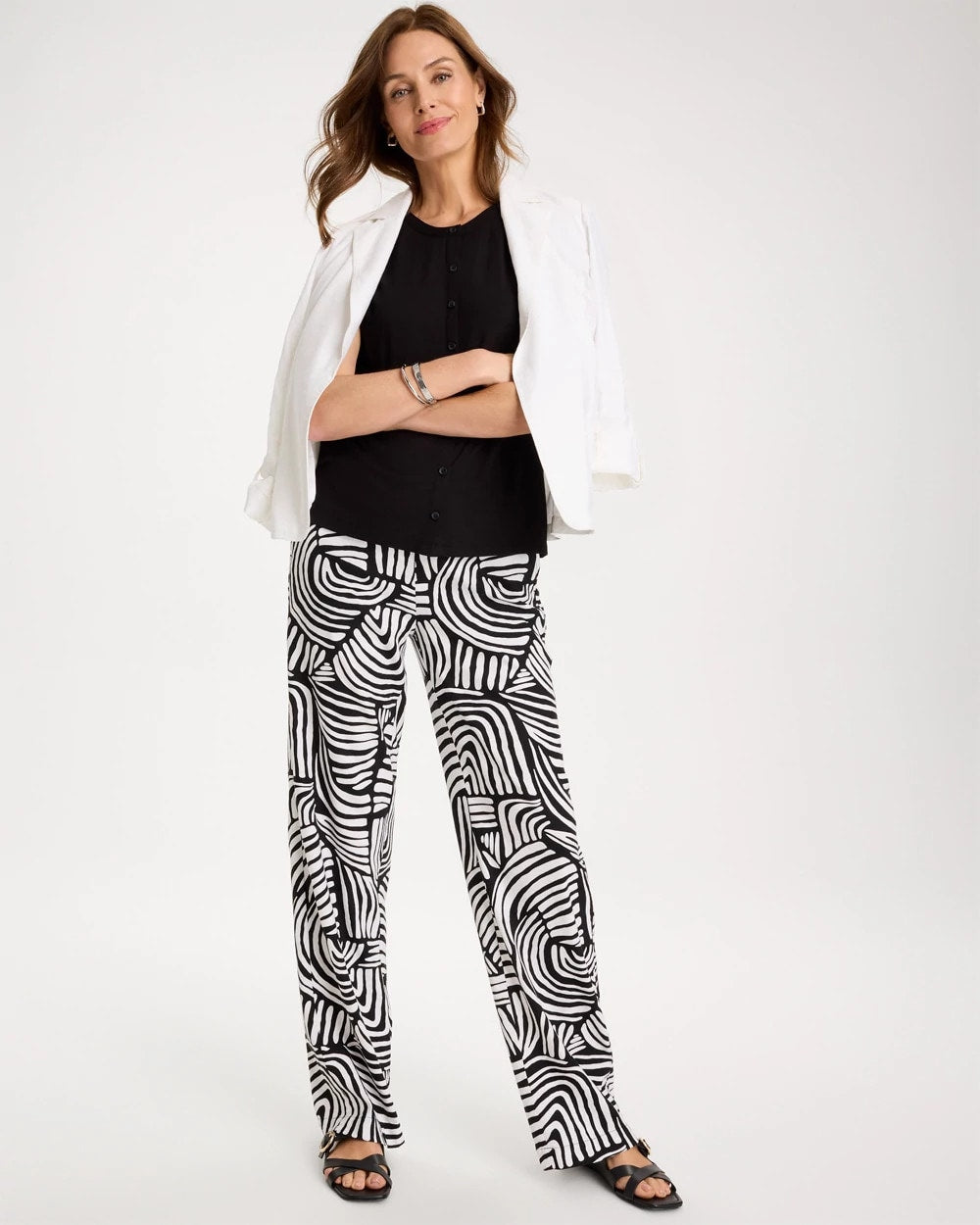 Chico's Hot Sale - Geo Pull-On Wide-Leg Linen Pants Alabaster