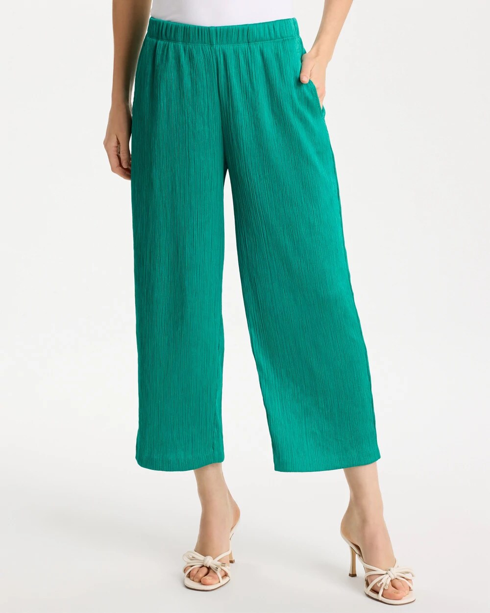 Chico's Value - Petite Travelers™ Crinkle Textured Crop Pants Topanga Green