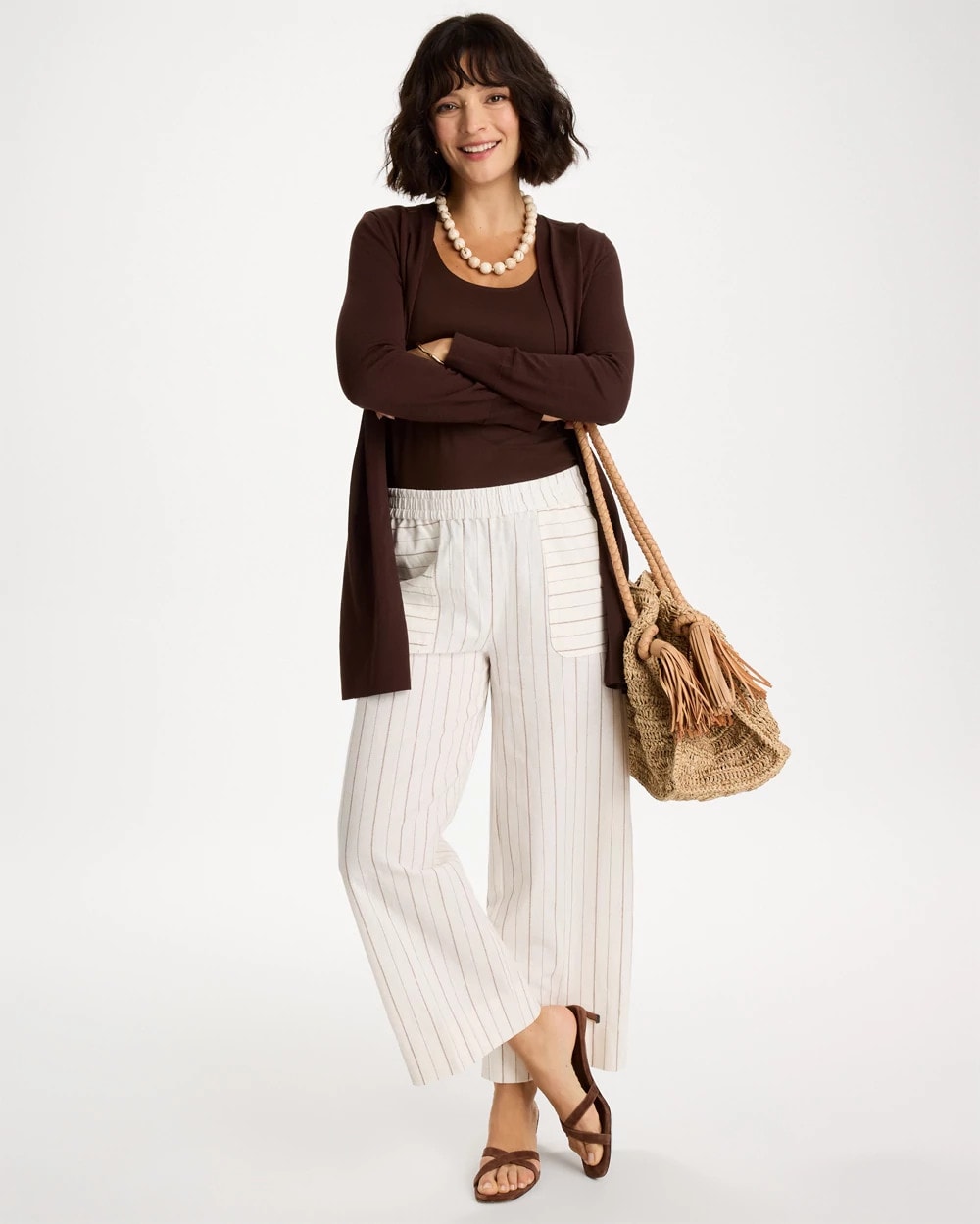 Chico's Latest - Pinstriped Linen-Cotton Crop Pant Natural