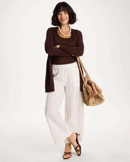Chico's Latest - Pinstriped Linen-Cotton Crop Pant Natural