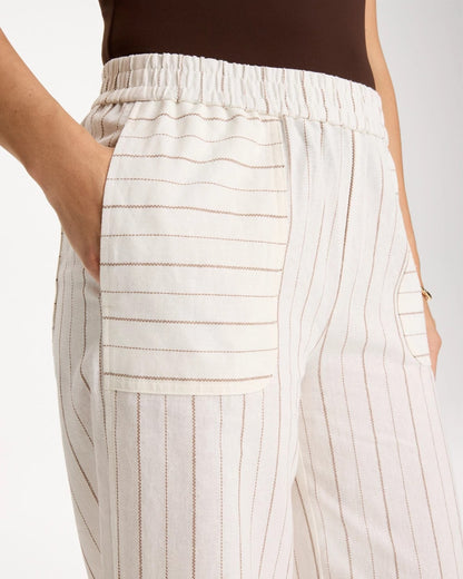 Chico's Latest - Pinstriped Linen-Cotton Crop Pant Natural