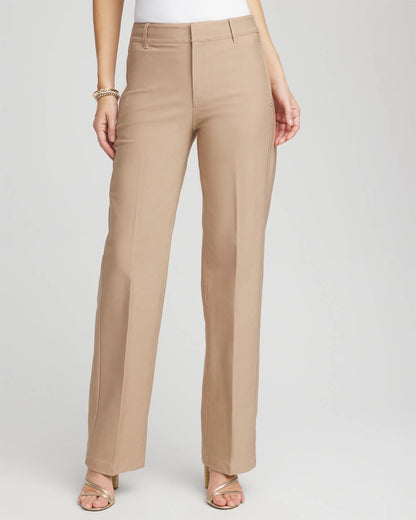 Chico's Premium - Petite Cotton Straight-Leg Trousers Cattail Brown