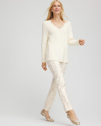 Chico's Best Seller - Juliet Golden Foiled Slim Ankle Pants English Cream
