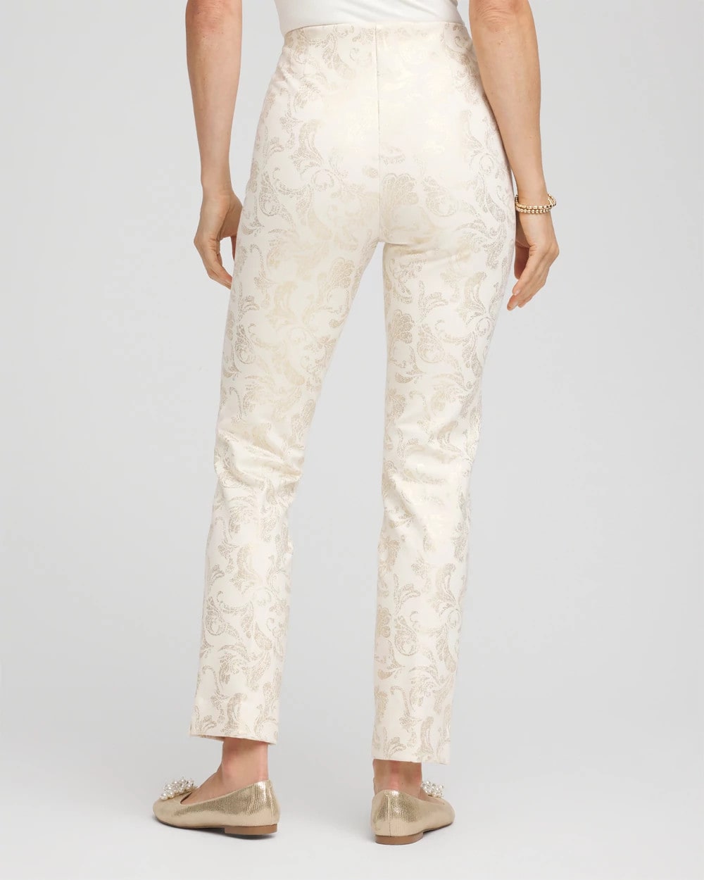 Chico's Best Seller - Juliet Golden Foiled Slim Ankle Pants English Cream