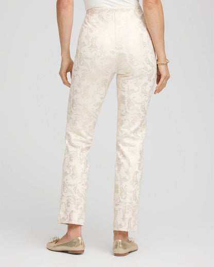 Chico's Best Seller - Juliet Golden Foiled Slim Ankle Pants English Cream