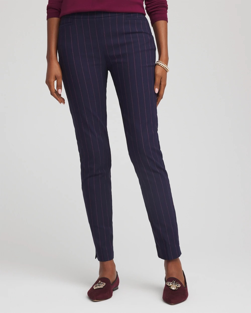 Chico's Customer Favorite - Pinstriped Brigitte™ Slim Pull-On Ankle Pants Passport Blue