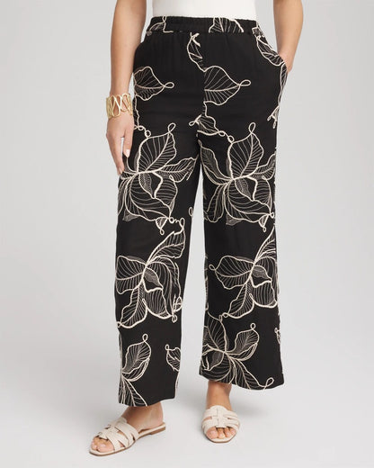 Chico's Signature - Embroidered Wide-Leg Cropped Pants Black