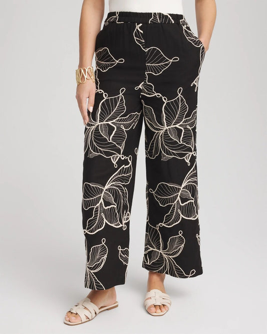 Chico's Signature - Embroidered Wide-Leg Cropped Pants Black