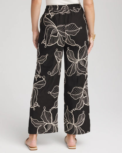 Chico's Signature - Embroidered Wide-Leg Cropped Pants Black