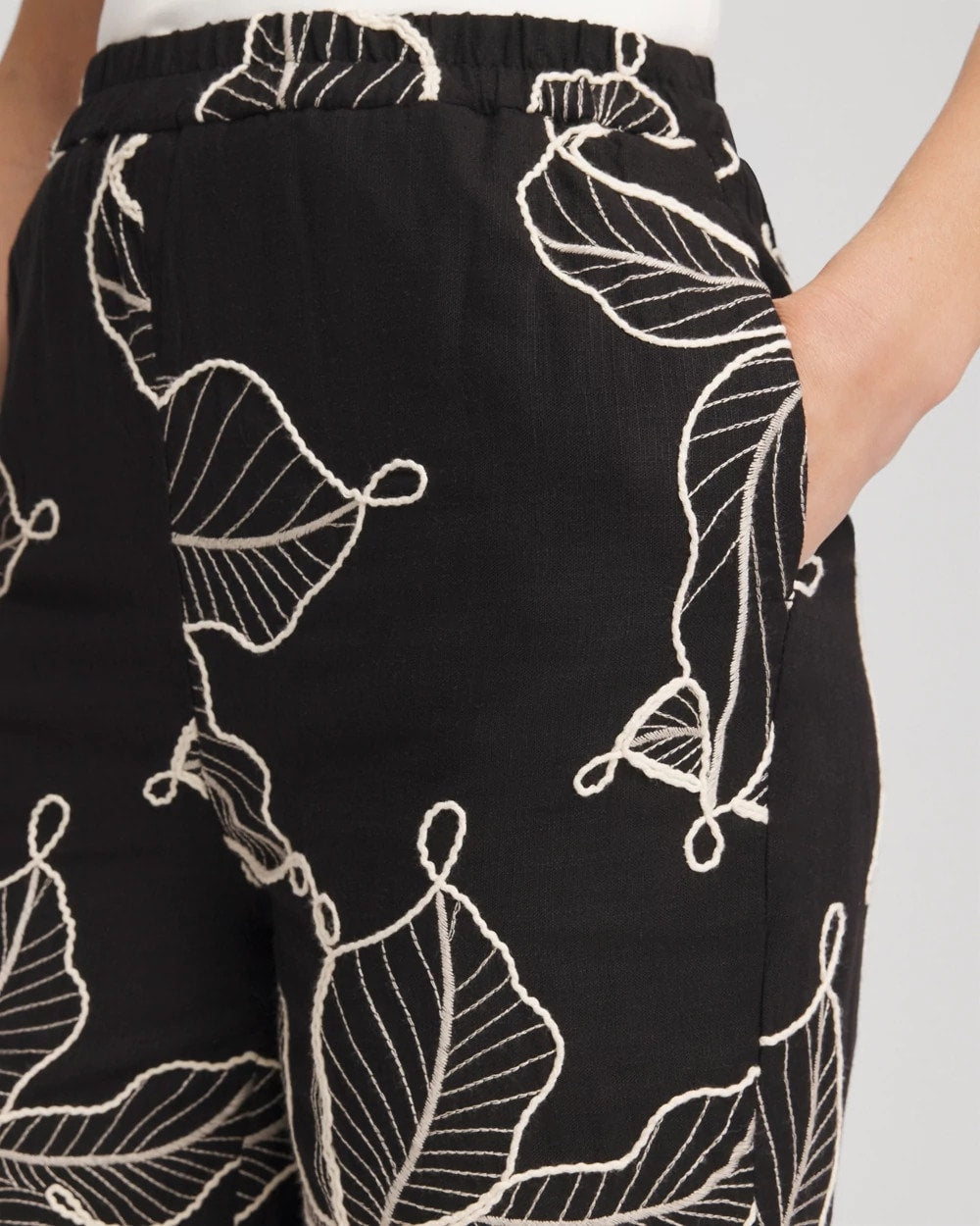 Chico's Signature - Embroidered Wide-Leg Cropped Pants Black
