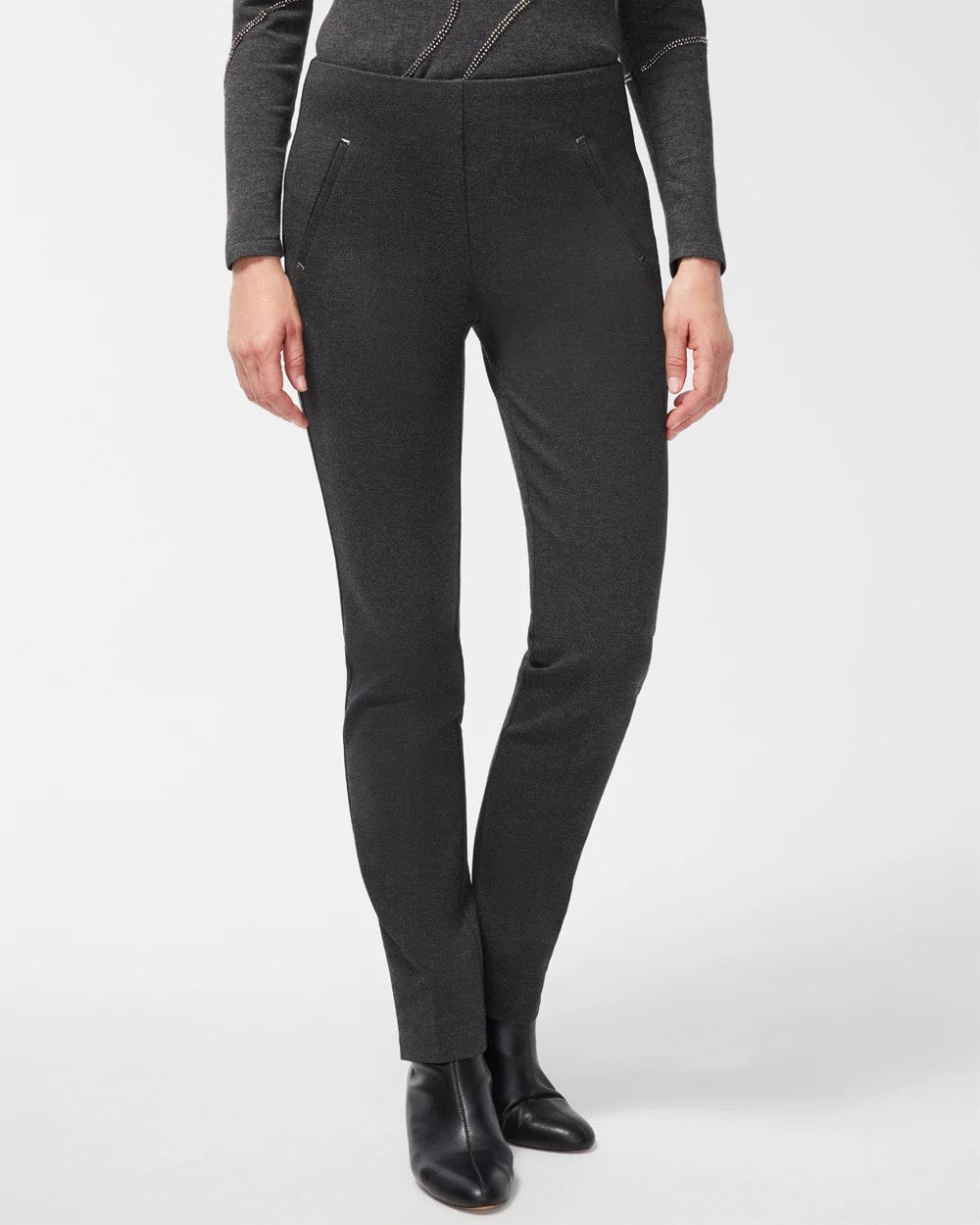 Chico's Special Offer - Juliet Trim Detail Ponte Pants Graphite Heather Gray