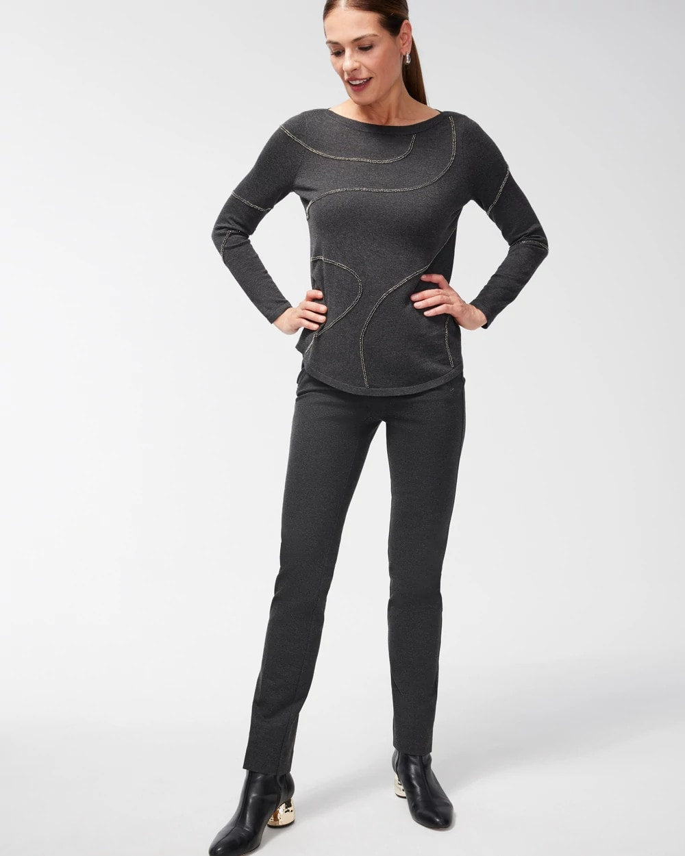 Chico's Special Offer - Juliet Trim Detail Ponte Pants Graphite Heather Gray