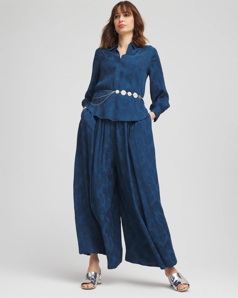 Chico's Essential - Jacquard Culotte Wide-Leg Pants Seaport