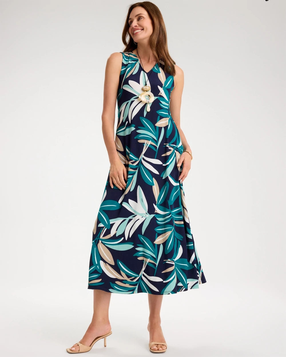 Chico's Best Seller - Travelers™ Palm Maxi Dress Kings Navy