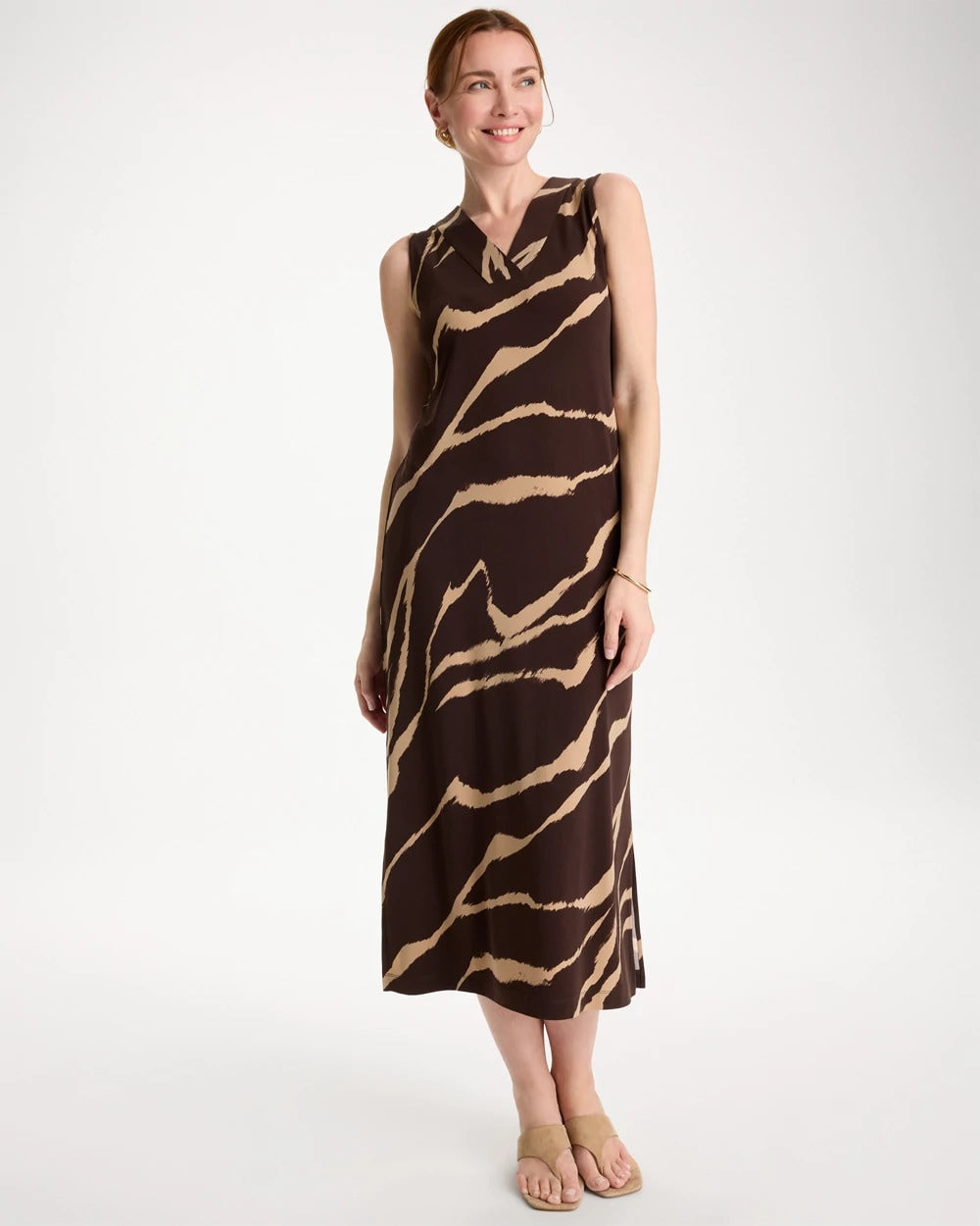 Chico's Customer Favorite - Travelers™ Zebra Double V-Neck Maxi Dress Cocoa Bean