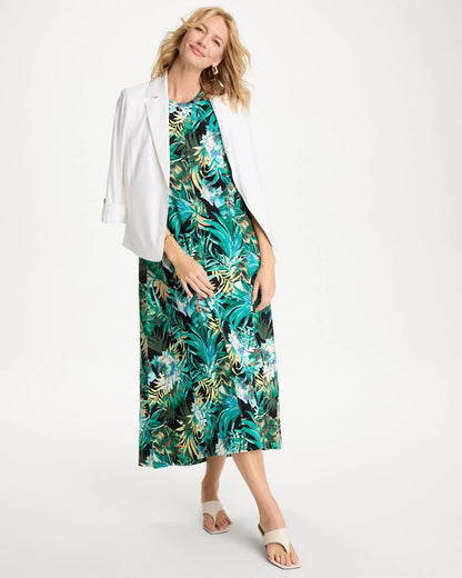 Chico's Best Seller - Palm Printed Knit Maxi Dress Topanga Green