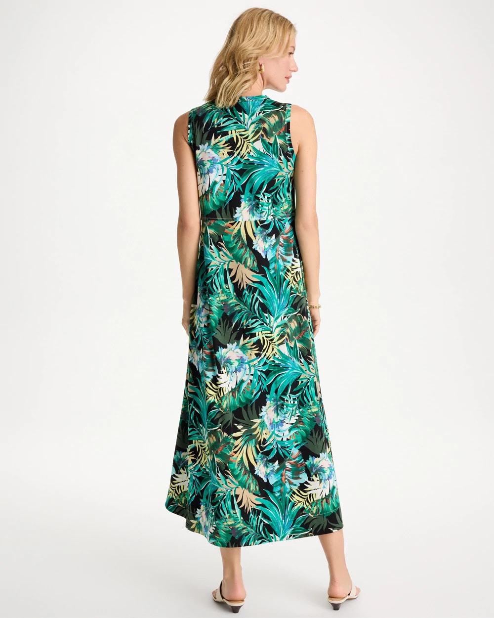 Chico's Best Seller - Palm Printed Knit Maxi Dress Topanga Green