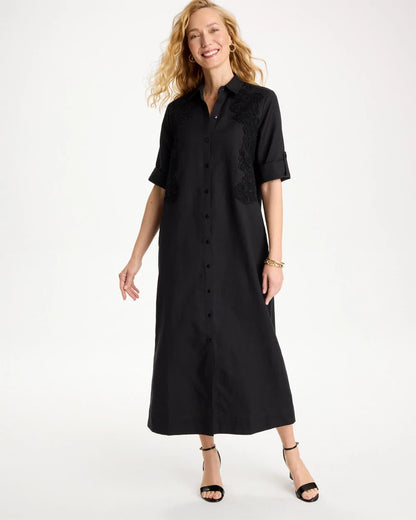 Chico's Featured - Embellished Linen-Cotton Shirtdress Black
