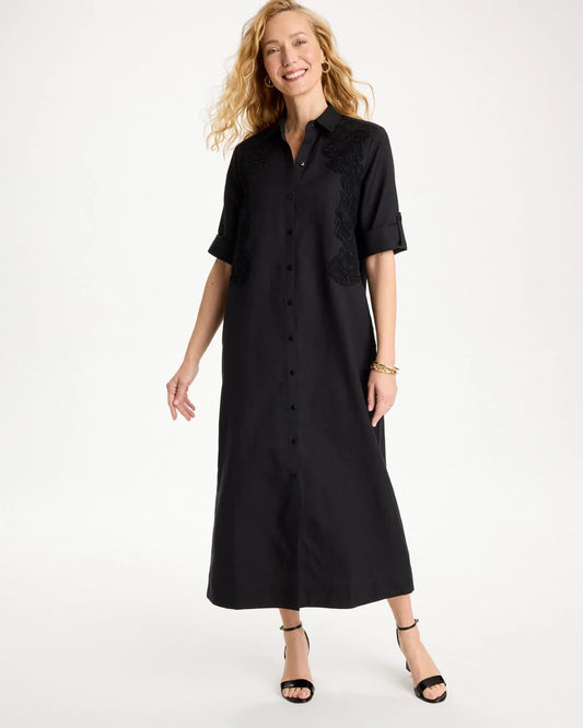 Chico's Featured - Embellished Linen-Cotton Shirtdress Black