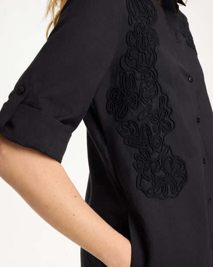 Chico's Featured - Embellished Linen-Cotton Shirtdress Black