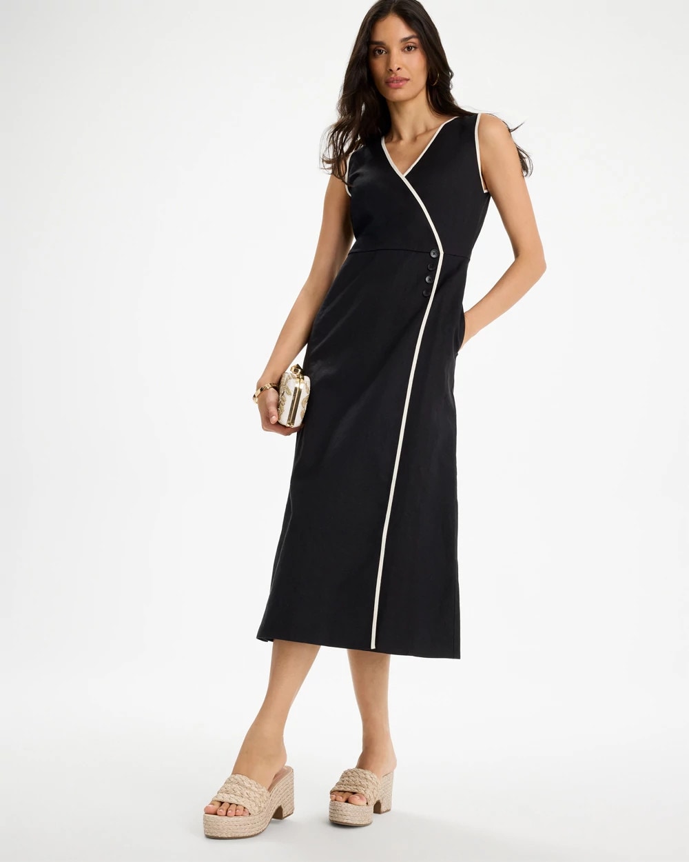 Chico's Great Value - Sleeveless Surplice Linen Dress Black