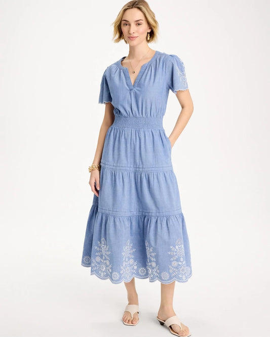 Chico's Value - Chambray Embroidered Dress Light Indigo
