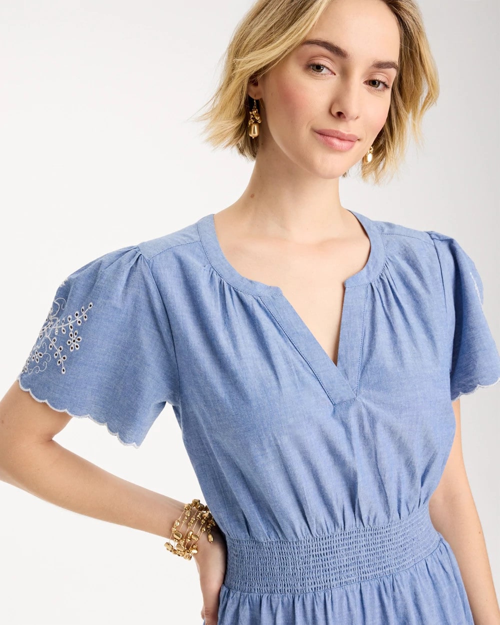 Chico's Value - Chambray Embroidered Dress Light Indigo